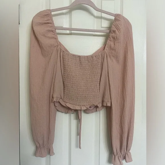 Forever 21 Ruched V-neck Rose Pink Off-the-shoulder Crop Top Size L - Picture 2 of 4